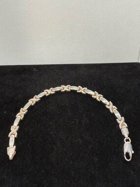 Italy 925 Sterling Silver Two Tone X Link Bracelet 6.75”